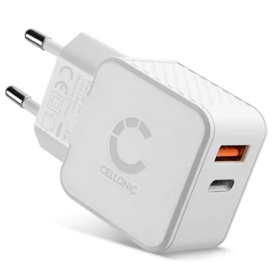 Immagine di CELLONIC Caricatore USC C &amp; A da Muro Doppia uscia per Maggiore flessibilità di impiego, PD 20W, cellulari Smartphone Tablet e Altri dispositivi Colore Bianco