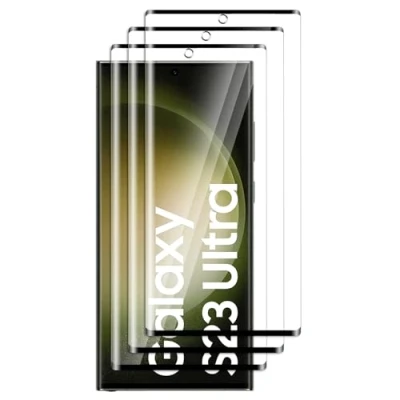 Immagine di FWKDWHPH 3 Pezzi Vetro Temperato per Samsung Galaxy S23 Ultra,3D Full Coverage,Durezza 9H,Anti Graffio,Senza Bolle,HD Pellicola Protettiva