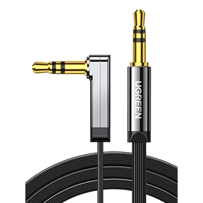 Immagine di UGREEN Cavo Aux 90 Gradi Piatto, Jack 3,5mm Maschio a Audio Stereo Ausiliario Mini per Cuffie, Altoparlanti, Lettore MP3, Autoradio, Hi Fi Sistema, TV, PC, Smartphone, 1M