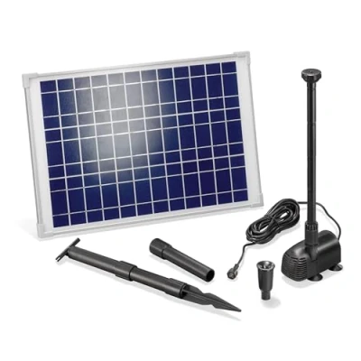 Immagine di Pompa solare per laghetto da 20 Watt, modulo 1350 l/h, portata 1,9 m, set completo giardino
