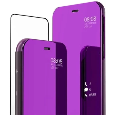 Immagine di MLOTECH Custodia per Samsung S20 Fe,custodia+protezione schermo [2 pezzi] Flip Clear View Traslucido Specchio Standing 360Cover antiurto Smart Cover Bumper Viola
