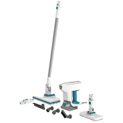 Immagine di NUOVO SISTEMA a vapore MULTIFUNZIONE SteamSystem™ 8in1 Potenza 1500 w Pulitore portatile con kit lavapavimenti 2 posizioni di regolazione del Capacità 500 ml Riscaldamento 30 secondi Cavo 6 mt .
