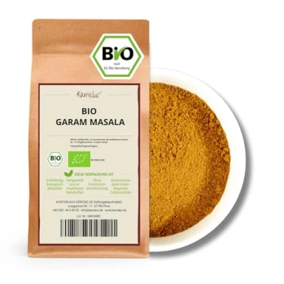 Immagine di 250g BIO Garam Masala miscela di spezie organiche indiane, intensamente aromatiche e senza additivi in confezione biodegradabile