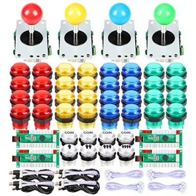 Immagine di 4 Player Classic fai da te Joystick Arcade Kit Parts USB Encoder per PC controlla Games + 4/8 Way Stick 5V portato pulsanti luminosi console videogiochi Mame Raspberry Pi &amp; colori