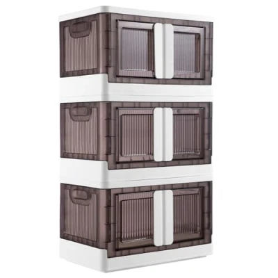 Immagine di BAKAJI Scatole Portaoggetti con coperchio, Doppio Sistema di Apertura, Contenitori Pieghevoli Salvaspazio Ruote, Scarpiera Impilabile, Armadio per Vestiti, Giocattoli, Libri, 3 x 45 Litri (Set 3)