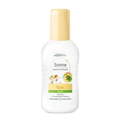 Immagine di Medipharma spray fluido solare corpo Kids SPF 50+ alta protezione nutriente resitente all&#039;acqua pelle sensibile 200 ml