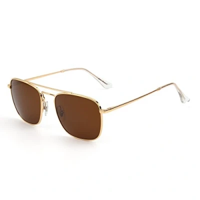 Immagine di JIM HALO Retro Piazza Occhiali da Sole Lente di Vetro Premium Occhialo Metallici Piatti Uomini Donne (Oro/Marrone)