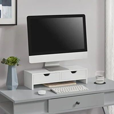 Immagine di [en.casa] Supporto di Rialzo Monitor (LxPxA) 50 x 18 13 cm  Base per Schermo con 2 Cassetti Portaoggetti Bianco