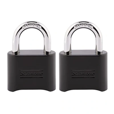 Immagine di Master Lock serratura a combinazione, imposta il tuo lucchetto interna ed esterna, codice resistente alle intemperie, confezione da 2, 178EC2, nero