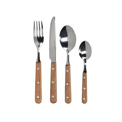 Immagine di MIKASA Set di Posate Drift con Manici in Legno, Acciaio Inossidabile, Argento, 20 x 25 5 cm