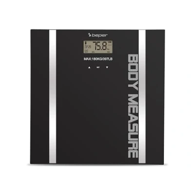 Immagine di BEPER 40.808A Bilancia Pesapersone Impedenziometrica, Pesa Massa Corporea e percentuale liquidi, 10 Memorie, Display LCD, Superficie in vetro temperato, Nera, 4 x 33 cm