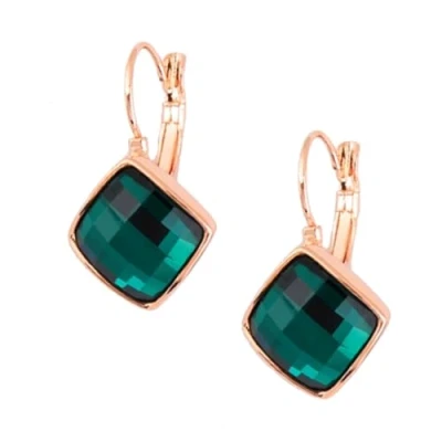 Immagine di Crystalline Azuria Donna 18ct Placcato Oro Rosa Cristalli Verde Smeraldo simulato Rombo Quadrato Orecchini Pendenti Monachella