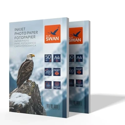Immagine di BLUE SWAN Carta Fotografica A4, Extra Spessa, 200 g/m², 100 Fogli, Bianco Lucido, Asciugatura Rapida, Resistente ai Graffi, Compatibile con Stampanti a Getto d&#039;Inchiostro