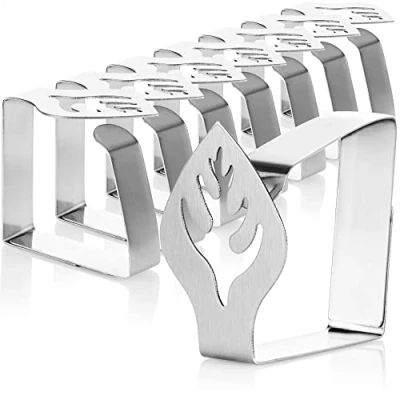 Immagine di COM FOUR® 8x clip per tovaglie premium in acciaio inossidabile porta panni biancheria da tavola interno ed esterno metallo (08 pezzi/foglio)