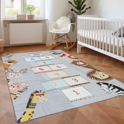 Immagine di SIMPEX Tappeti per bambini, Gioco della campana, Tappeto Grigio, 80 x 120 cm, camera dei bambini