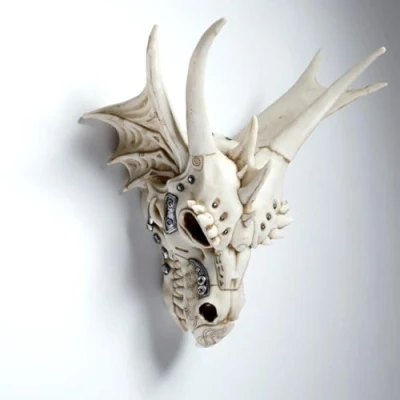 Immagine di Puckator Teschio di Drago con Decorazioni Metalliche, Resina, Bianco e Argento, Standard