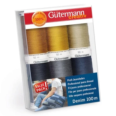 Immagine di Gutermann 731144 1 Set di Fili in Denim, 100 m x 6 Bobine, Multicolore