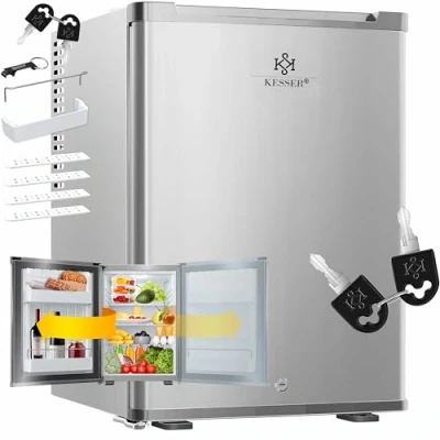 Immagine di KESSER® Minifrigo, Capacità minibar 40 litri, Silenzioso 22db, Camera da letto, Cerniera porta frontale in vetro, circa 4 16C Altezza 57cm, Illuminazione interna