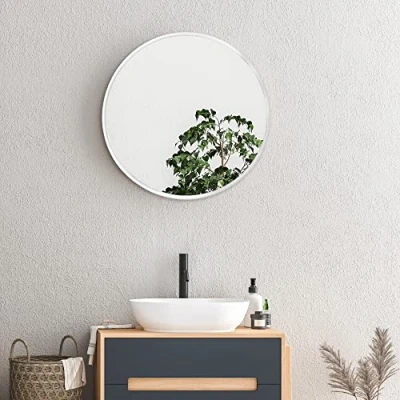 Immagine di [en.casa] Specchio Rotondo da Parete Ø 50 cm Bagno Tondo con Cornice in Alluminio Muro per Ingresso, Camera Letto Bianco Opaco