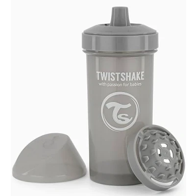 Immagine di Twistshake Biberon a Prova di Perdite con Beccuccio Rigido e Frullatore per Frutta 360ml, Bicchiere Antigoccia Bambini, Senza BPA Tazza Sippy da Allenamento Bambini Grigio Chiaro