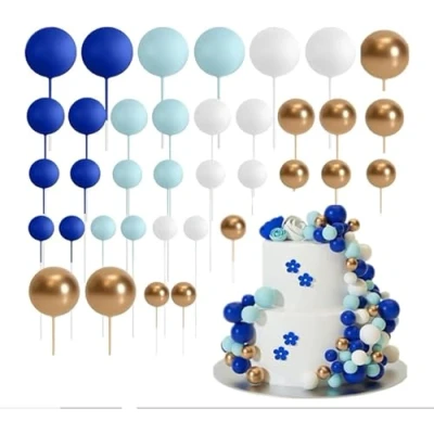 Immagine di 36 decorazioni per torte con palloncini, mini in schiuma a forma di pallina, topper cupcake fai da te, feste compleanno (Rosso rosa + bianco oro)