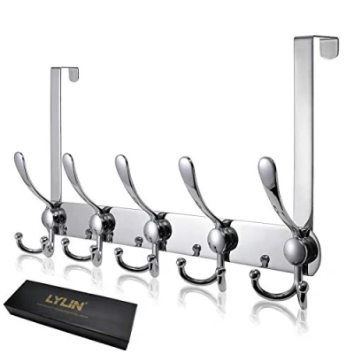 Immagine di Appendiabiti da Porta, LYLIN Ganci Porta in Acciaio Inox, Attaccapanni per Cucina Ufficio Bagno (15 Ganci, Argento, 2.1 cm)