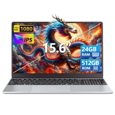 Immagine di Ekonavi Portatile PC 15,6 pollici, 24 GB di RAM 512 SSD Celeron N5095 Notebook, Laptop 1920 * 1080 FHD Touch ID Dual Band WiFi Win11 Pro, con tastiera retroilluminata full size