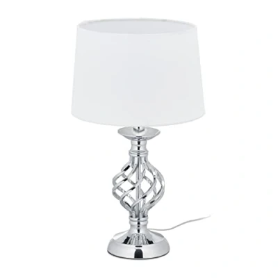 Immagine di Relaxdays Abat Jour Touch Moderna, Dimmerabile su 3 Livelli di Luce, E14, Lampada da Tavolo per Salotto, Argento/Bianco, 1 pz