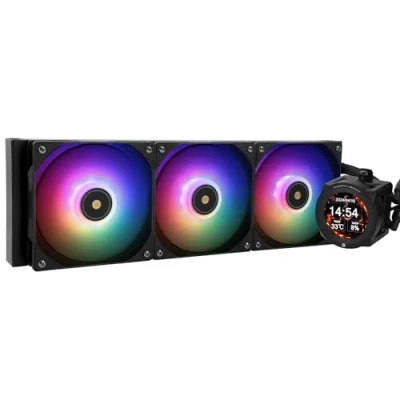 Immagine di Thermalright CORE VISION 360 Black ARGB CPU AIO, schermo IPS LCD con risoluzione 480 x 480, per AM5&amp;Intel 1700/1851, potente raffreddamento ad acqua a Specs, vano rimovibile 2.1