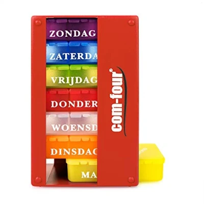Immagine di COM FOUR® 1x dispenser per farmaci in OLANDESE scatola 7 giorni 3 scomparti ciascuno pillole compresse settimanale [OLANDESE]