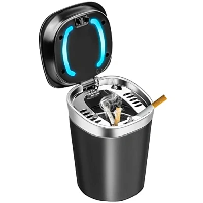 Immagine di Auto Posacenere con Luce LED, Portatile in Acciaio Inossidabile per er Viaggi All&#039;aperto, Uso Domestico Blu