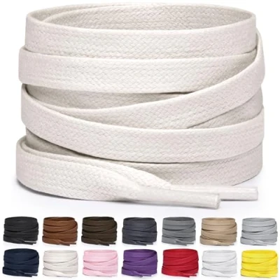 Immagine di Miscly Lacci Piatti in Cotone Cerato per Stivali, Sneaker e Scarpe Disponibili Diverse Lunghezze Colori (Bianco Sporco, 91 cm)