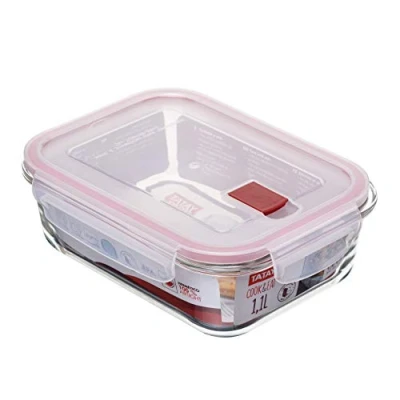 Immagine di Tatay Cook &amp; Eat Contenitore di Alimenti ermetico in Vetro borosilicato, Capacita 1.1 L, Trasparente Con Guarnizione Rossa