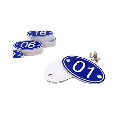 Immagine di Targhette numerate segnatavolo ovali in ABS con incisione, dimensioni: 30 x 50 mm, numeri: da 1 a 50, per pub, ristoranti, club to Blue