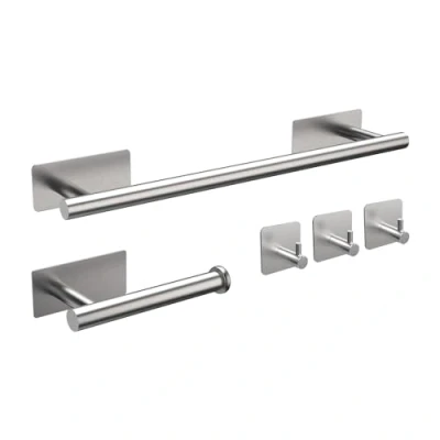 Immagine di Ibergrif M34452A Set porta asciugamani da bagno, contiene adesivo, rotolo di carta, 3 ganci per asciugamani, acciaio inossidabile, grigio