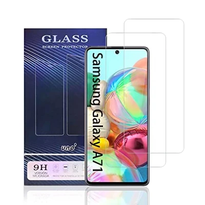 Immagine di UNO&#039; Pellicola proteggi schermo in vetro temperato, 2 pezzi, compatibile con Samsung Galaxy A71, GalaxyNote 10 Lite, ultra resistente, senza bolle, 9H, antigraffio.