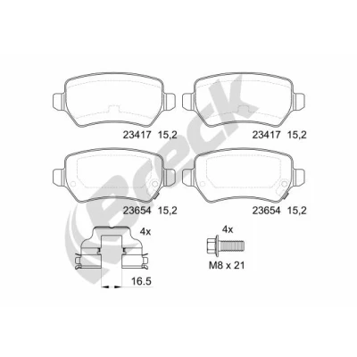 Immagine di BRECK 23417 00 704 10 Kit pastiglie freno con segnalatore acustico usura accessori OPEL: Zafira B, Meriva A, Corsa C Hatchback