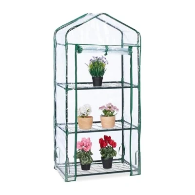 Immagine di Relaxdays Serra per Il Balcone, in Acciaio e Telo PVC, Vivaio, Giardinaggio, HLP: 128 x 60 40 cm, Verde Trasparente, 80% plastica 20% Ferro
