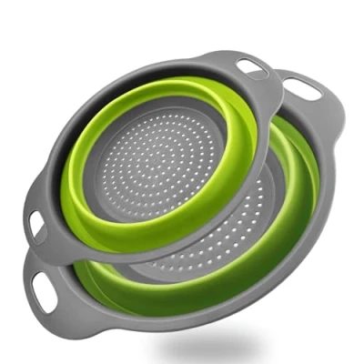 Immagine di Zeripikfoasp 2 Pezzi Scolapasta Pieghevole, Filtro Cestino Cucina con Manico, in Silicone Set, Colander Setacci per Scolare Pasta, Verdura e Frutta