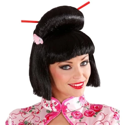 Immagine di &quot;GEISHA WIG WITH FLOWER &amp; CHOPSTICKS&quot; in box