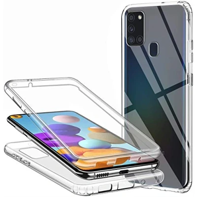 Immagine di Cover per Samsung Galaxy A21S a 360 gradi di protezione, trasparente morbida sottile custodia in silicone TPU anteriore e PC posteriore anti graffio antiurto Full Body Case