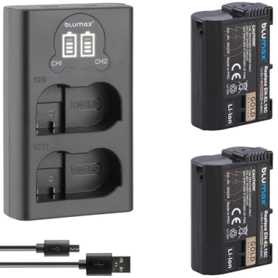 Immagine di Blumax 2 X EN EL15c Gold 2250 mAh + caricatore Slim Dual compatibile con Nikon Z5 Z6 II Z7