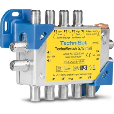 Immagine di TechniSat TECHNISWITCH 5/8 MINI, multi switch/distributore satellitare per un massimo di 8 partecipanti, 100m distanza a ponte, inclusa trasmissione del segnale DOCSIS