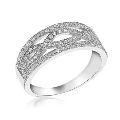 Immagine di Tuscany Silver Anello ellittico in argento sterling rodiato con zirconi cubici, Argento, Zirconia cubica