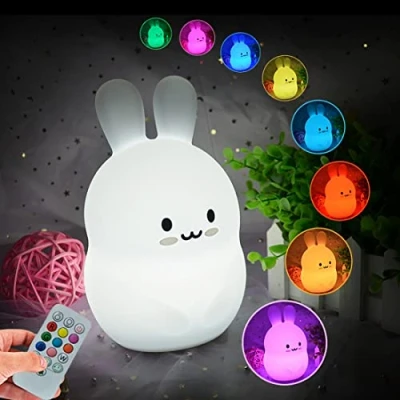 Immagine di Glinrui Coniglio luce notturna per Bambini, Dormi leggero Lampada da comodino d&#039;atmosfera, luci notturne animali ragazze e ragazzi luminosità colore regolabili, impostazioni orario Medio