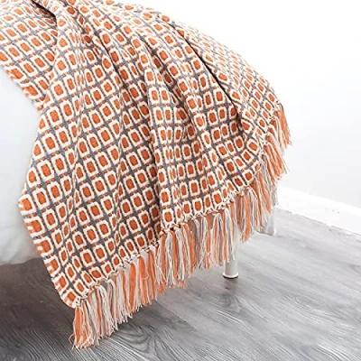 Immagine di LumiSyne Coperta a Maglia Sfrangiata Houndstooth Bohémien Plaid Calda Coperte In Copriletto Da Tiro Per Letto Poltrona o Divano 130x170cm