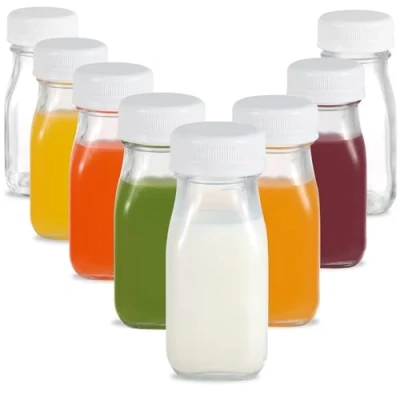 Immagine di LIMILI bottiglie in vetro con coperchio, confezione da 8 di 100 ml riutilizzabili, mini per latte e succhi frutta, bevande fatte casa, picnic,