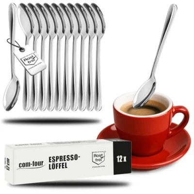 Immagine di COM FOUR® 12x cucchiaini da caffè espresso in acciaio inossidabile eleganti posate tavola dal design semplice cucchiai dessert (12 pezzi cucchiaino 12cm)