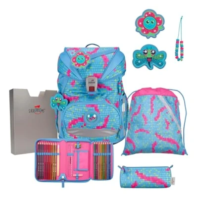 Immagine di DerDieDas ErgoFlex Superlight Happy Pixel Set di zaini per la scuola, 5 pezzi, Super light Pixel,