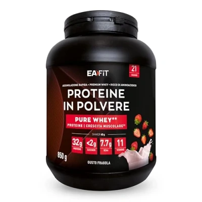 Immagine di Proteine in Polvere 32g di per uno shaker Whey Protein del siero latte 850g Gusto Fragola Mass gainer EAFIT
